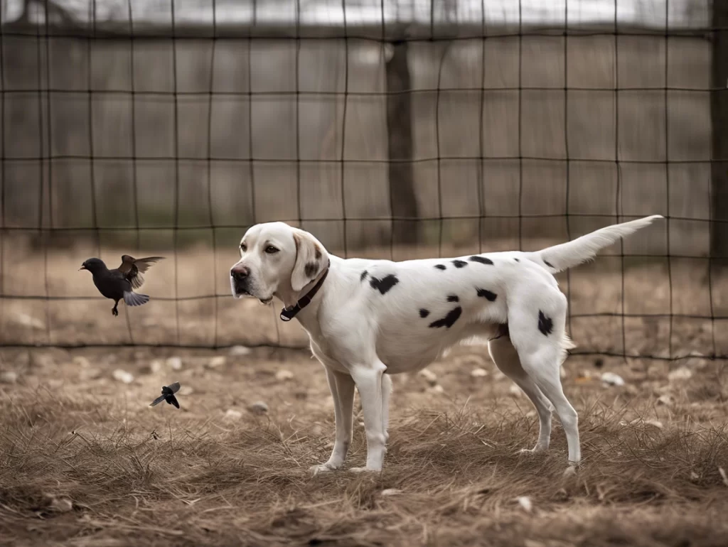 Bird dog pointing at a live bird during training